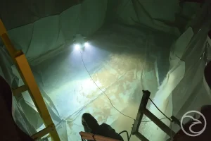 Internal drone inspection of fire tank with ROV