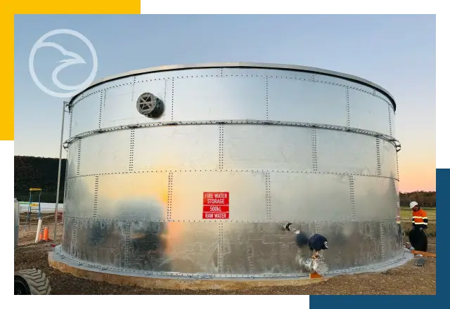 Galvanised fire water storage tank